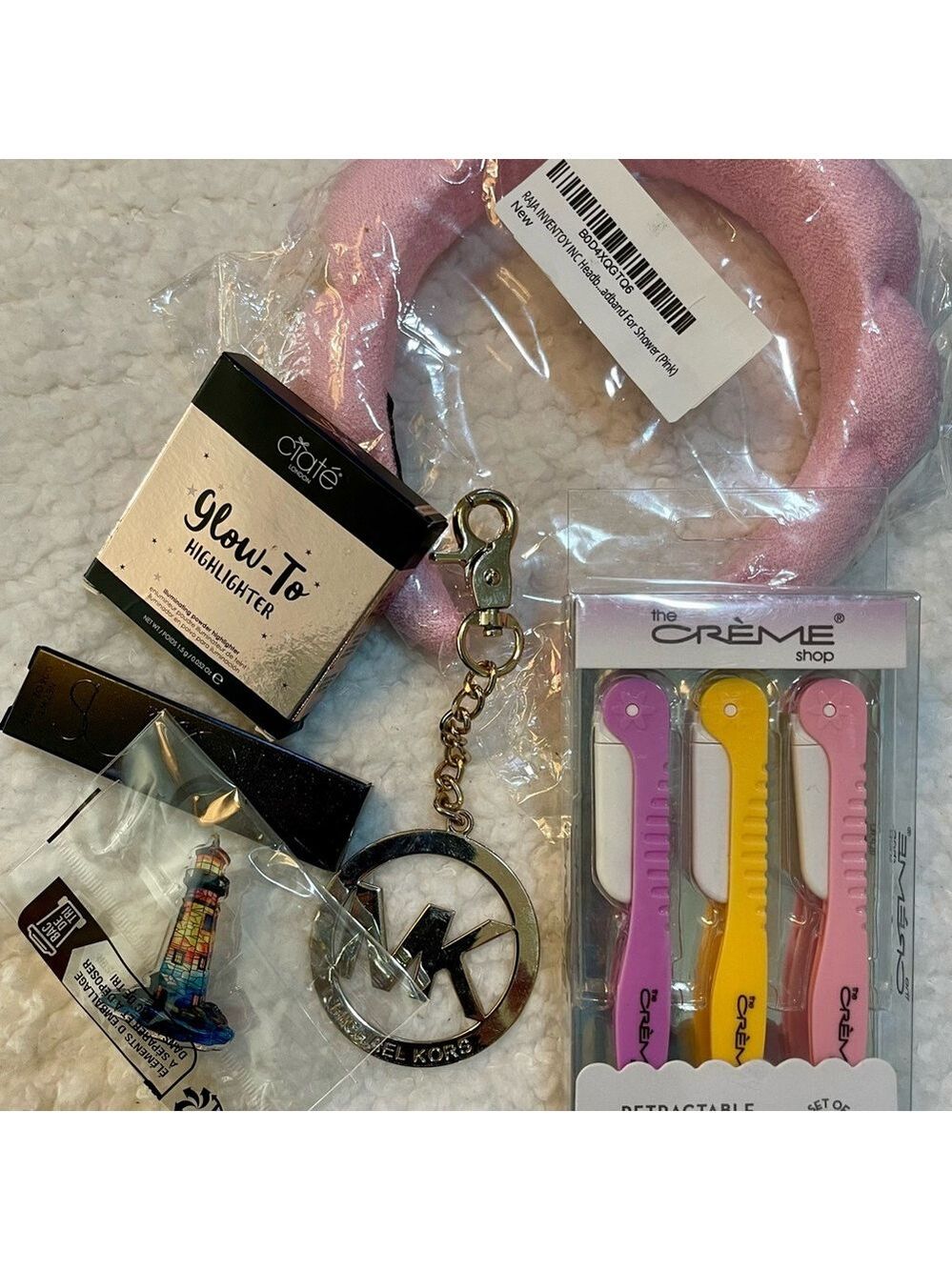 Michael Kors Gold Keychain with Pink Headband and Beauty Set